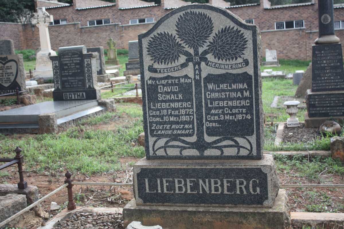 LIEBENBERG David Schalk 1872-1937 &amp; Wilhelmina Christina M. CLOETE 1874-