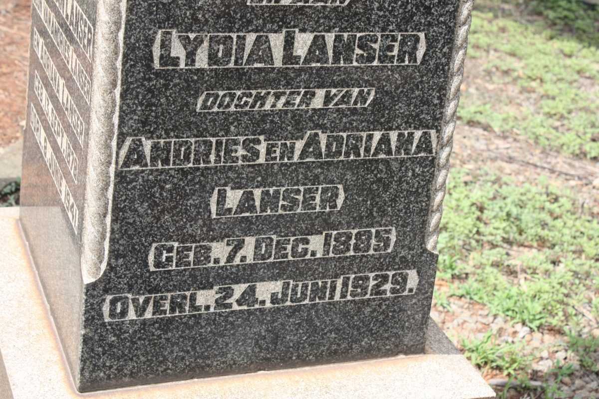 LANSER Adriana nee TIMMERMAN 1854-1937 :: LANSER Andries 1851-1930 :: LANSER Anna Cornelia geb TALJAARD 1897-1936
