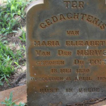 MERWE Maria Elizabeth, van der nee DU TOIT 1830-1892