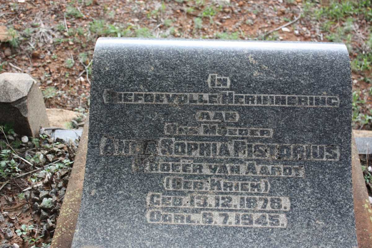 PISTORIUS Anna Sophia voorheen VAN AARDT nee KRIEK 1878-1945