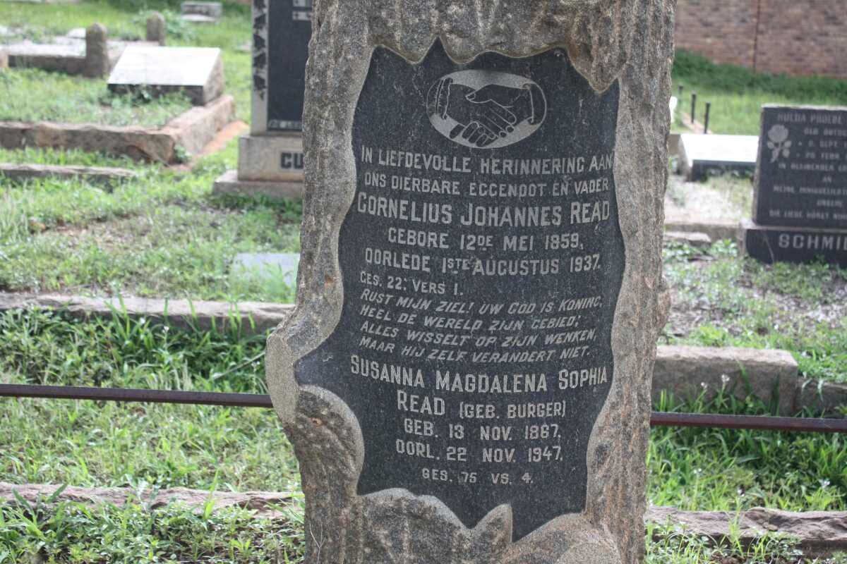 READ Cornelius Johannes 1859-1937 &amp; Susanna Magdalena Sophia BURGER 1867-1947 