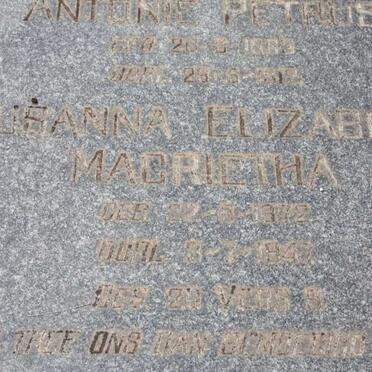 ROUX Antonie Petrus 1863-1912 &amp; Susanna Elizabeth Magrietha 1872-1947