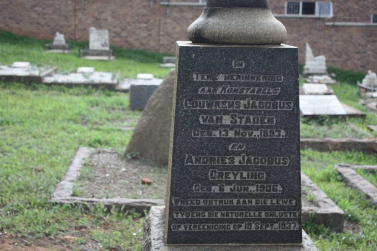 STADEN Louwrens Jacobus, van -1893 :: GREYLING Andries Jacobus 1906-1937