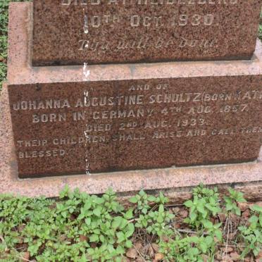 SCHULTZ Johanna Augustine geb KATH 1857-1933