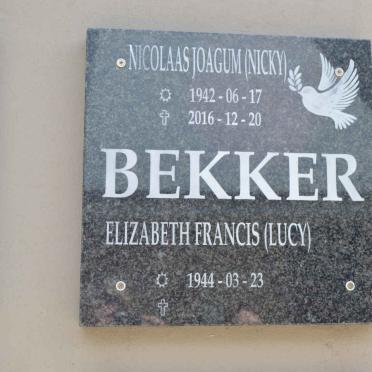 BEKKER Nicolaas Joagum 1942-2016 &amp; Elizabeth Francis 1944-