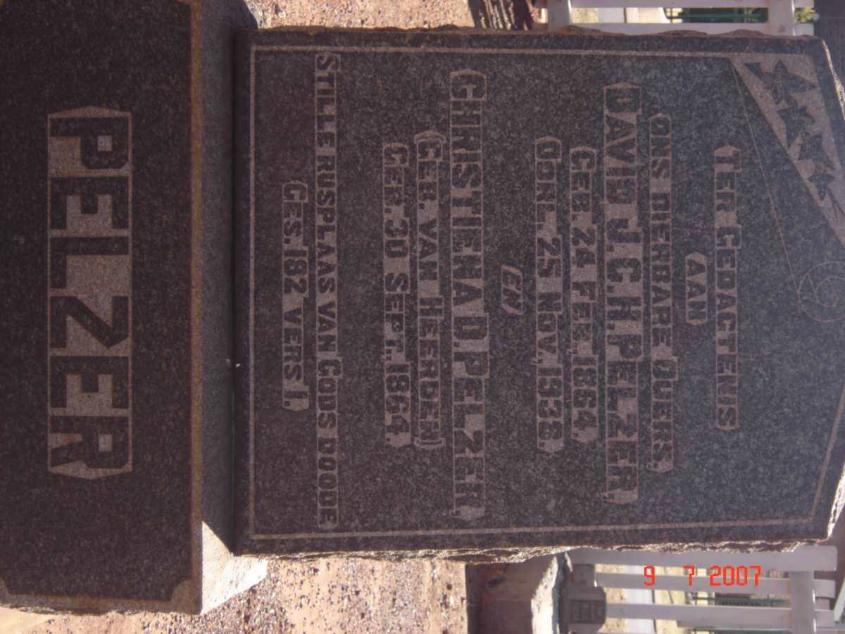 PELZER David J.C.H. 1864-1938 &amp; Christiena D. VAN HEERDEN 1864-