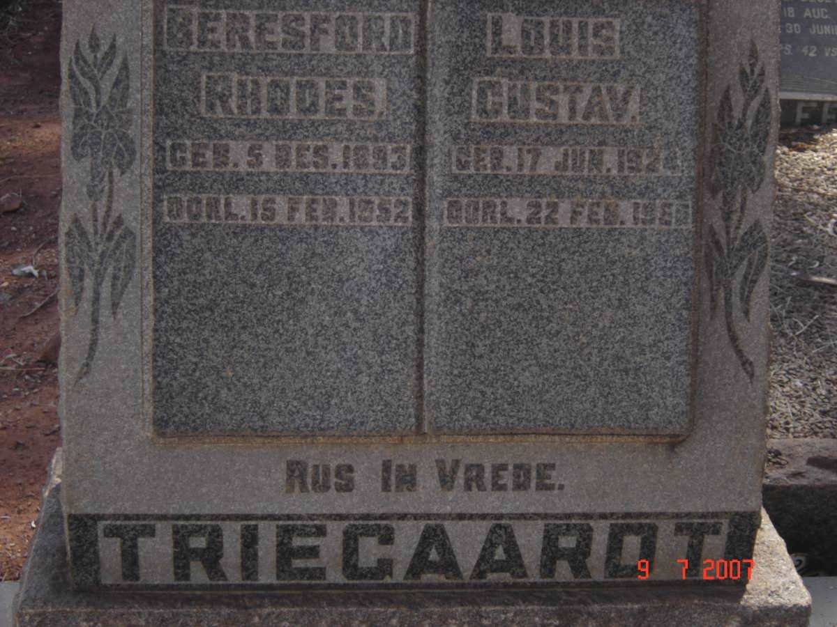 TRIEGAARDT Beresford Rhodes 1893-1952 :: TRIEGAART Louis Gustav 1924-1955