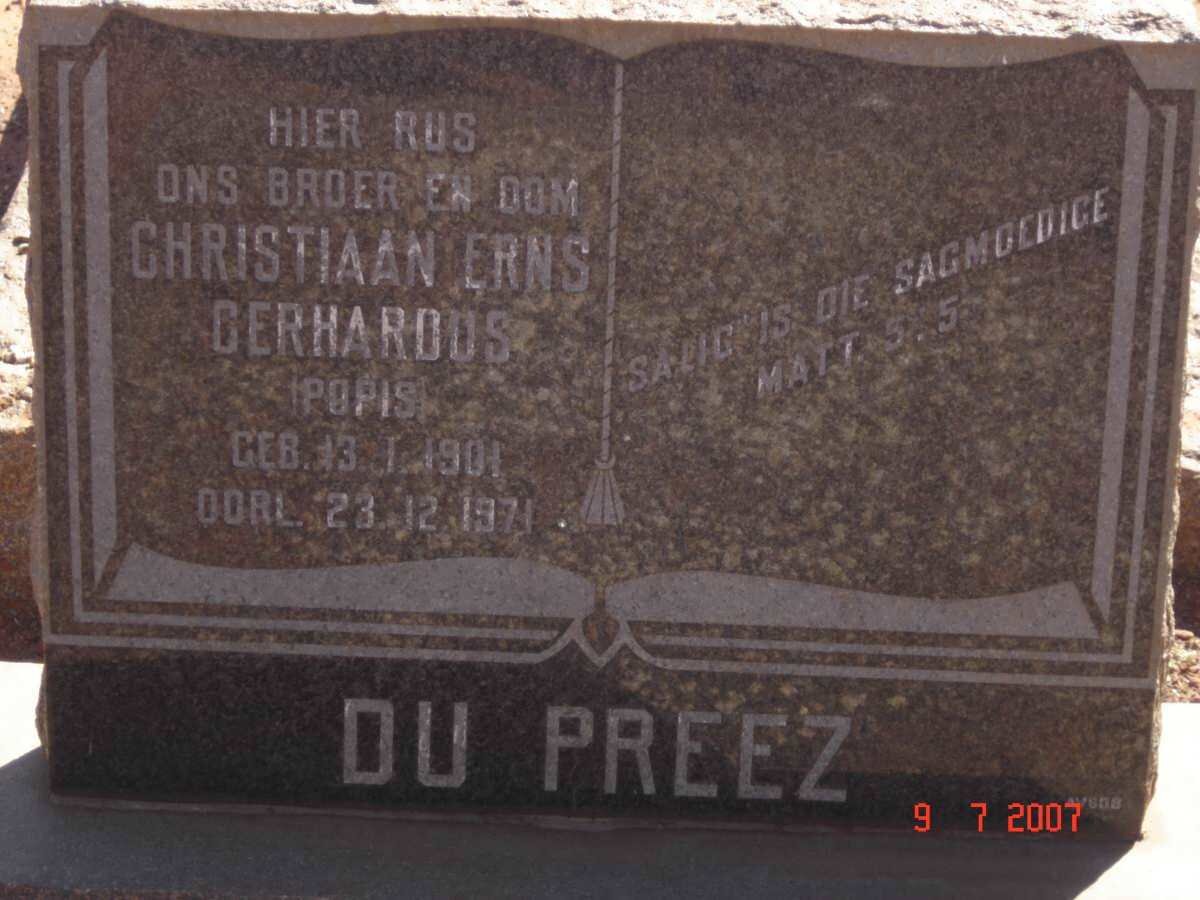 PREEZ Christiaan Erns Gerhardus, du 1901-1971