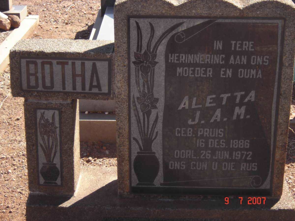 BOTHA Aletta J.A.M. nee PRUIS 1886-1972