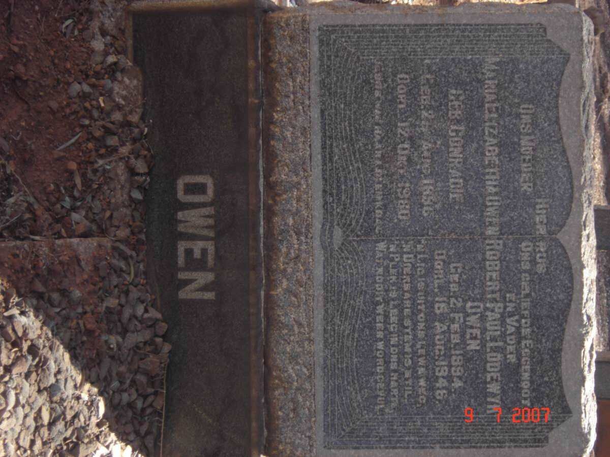 OWEN Robert Paul Lodewyk 1894-1946 &amp; Maria Elizabeth CONRADIE 1896-1960