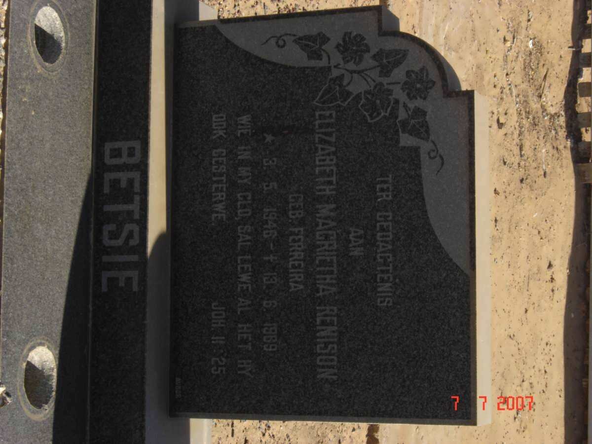 RENISON Elizabeth Magrietha nee FERREIRA 1946-1969