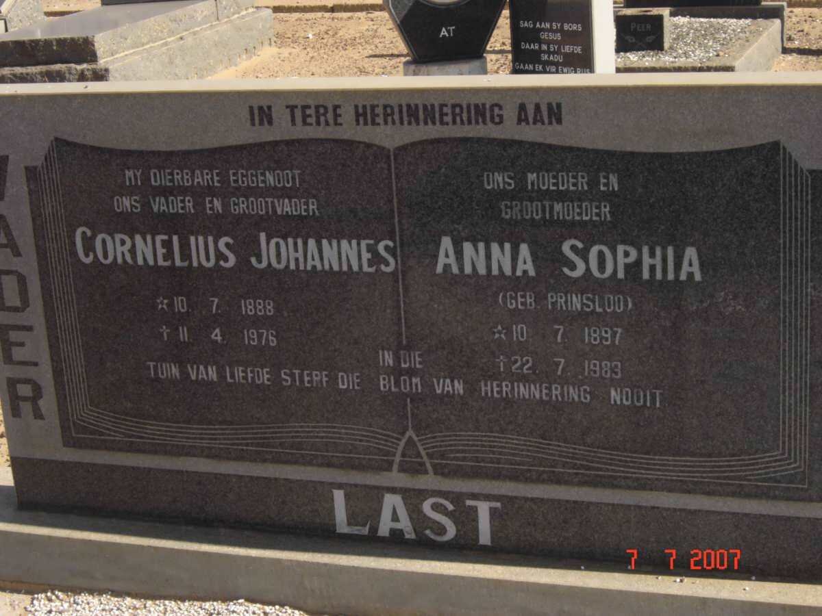 LAST Cornelius Johannes 1888-1976 &amp; Anna Sophia PRINSLOO 1897-1983