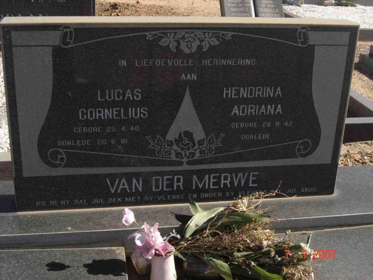 MERWE Lucas Cornelius, van der 1940-1981&amp; Hendrina Adriana 1942-