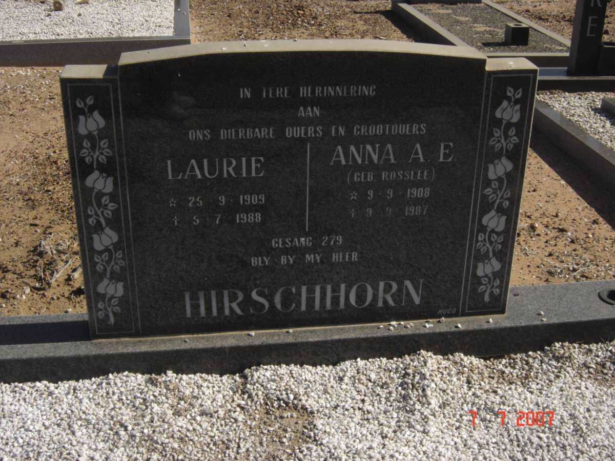 HIRSCHHORN Laurie 1909-1988 &amp; Anna A.E. ROSSLEE 1908-1987