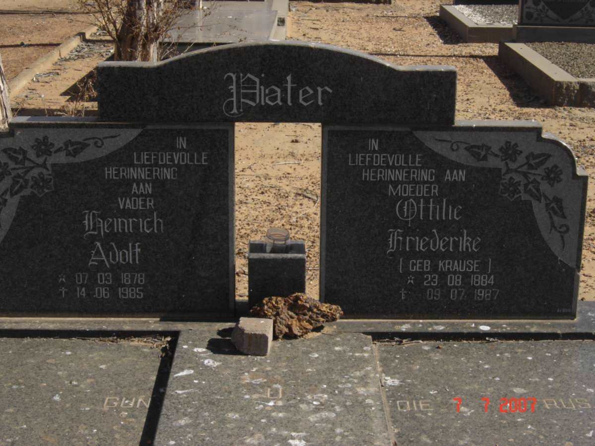 PIATER Heinrich Adolf 1878-1985 &amp; Ottilie Friederike KRAUSE 1884-1987