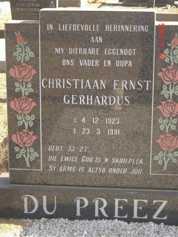 PREEZ Christiaan Ernst Gerhardus, du 1923-1991