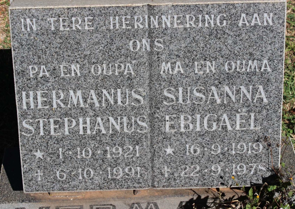 ? Hermanus Stephanus 1921-1991 &amp; Susanna Ebigael 1919-1978