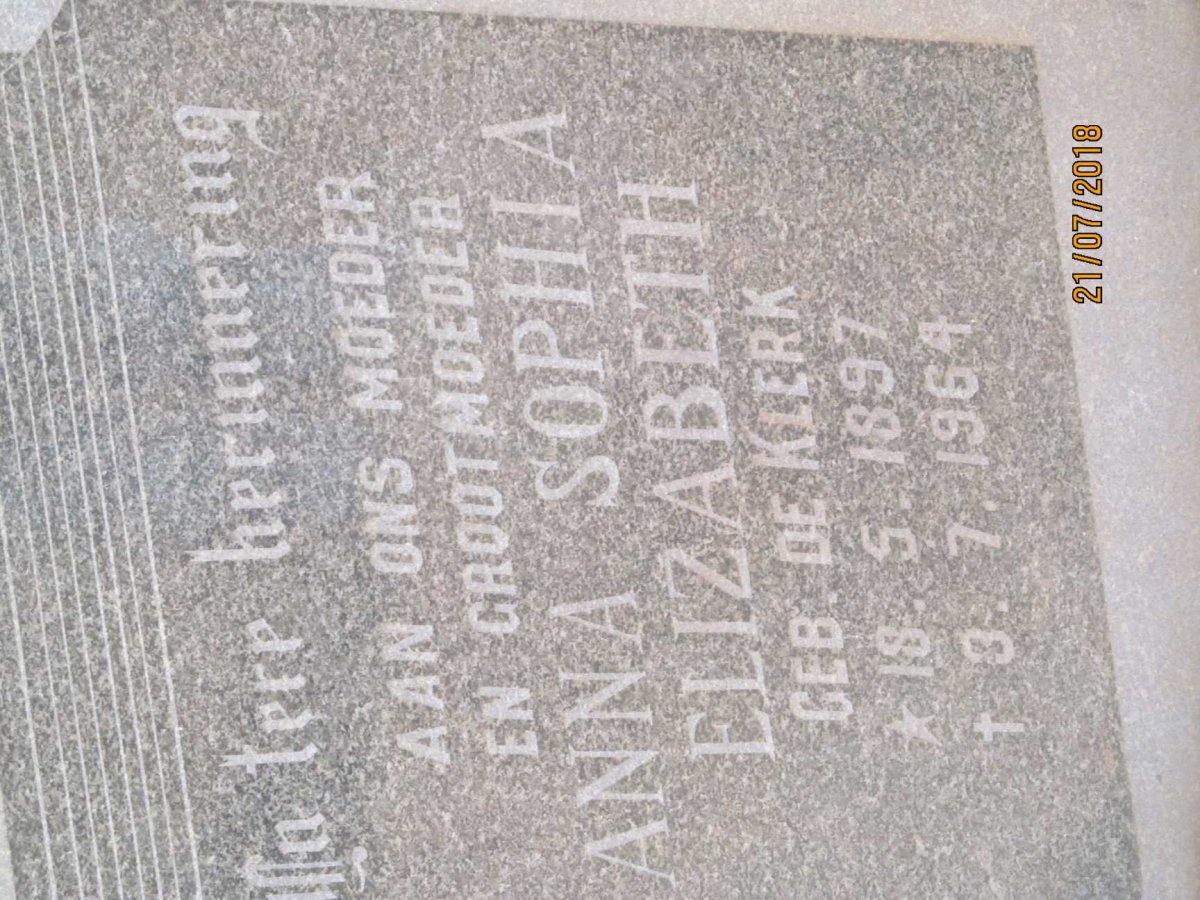 ? Anna Sophia Elizabeth nee DE KLERK 1897-1964