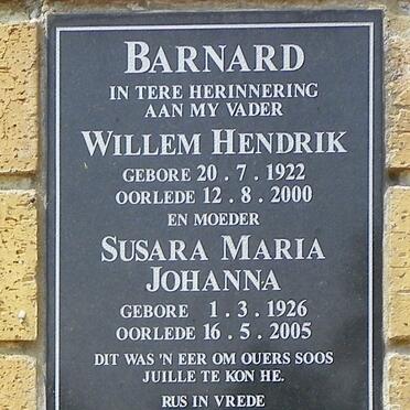 BARNARD Willem Hendrik 1922-2000 &amp; Susara Maria Johanna 1926-2005