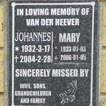 HEEVER Johannes, van der 1932-2004 &amp; Mary 1933-2006