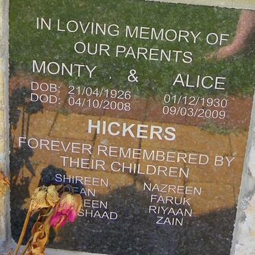 HICKERS Monty 1926-2008 &amp; Alice 1930-2009