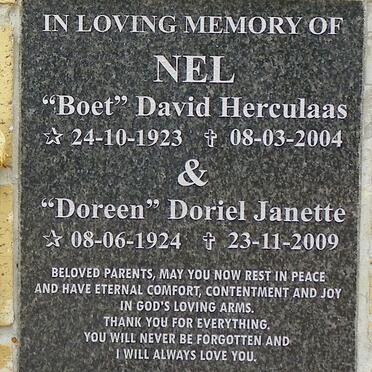 NEL David Herculaas 1923-2004 &amp; Doriel Janette 1924-2009