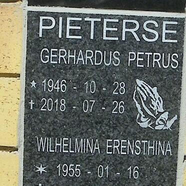 PIETERSE Gerhardus Petrus 1946-2018 &amp; Wilhelmina Ernsthina 1955-
