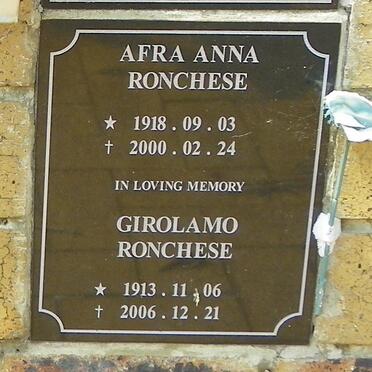 RONCHESE Girolamo 1913-2006 &amp; Afra Anna 1918-2000