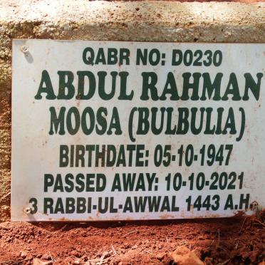 MOOSA Abdul Rahman 1947-2021