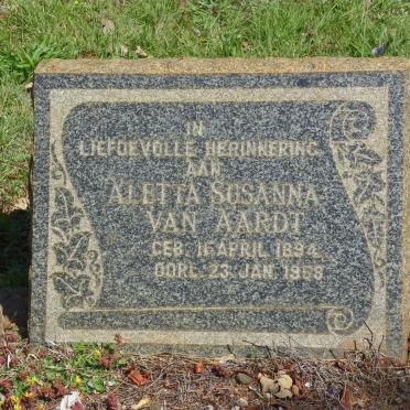 AARDT Aletta Susanna, van 1894-1959