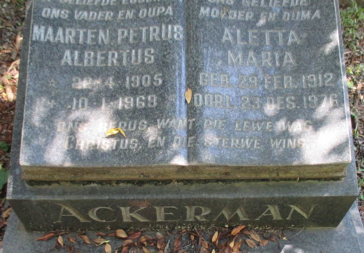 ACKERMAN Maarten Petrus Albertus 1905-1969 &amp; Aletta Maria 1912-1976