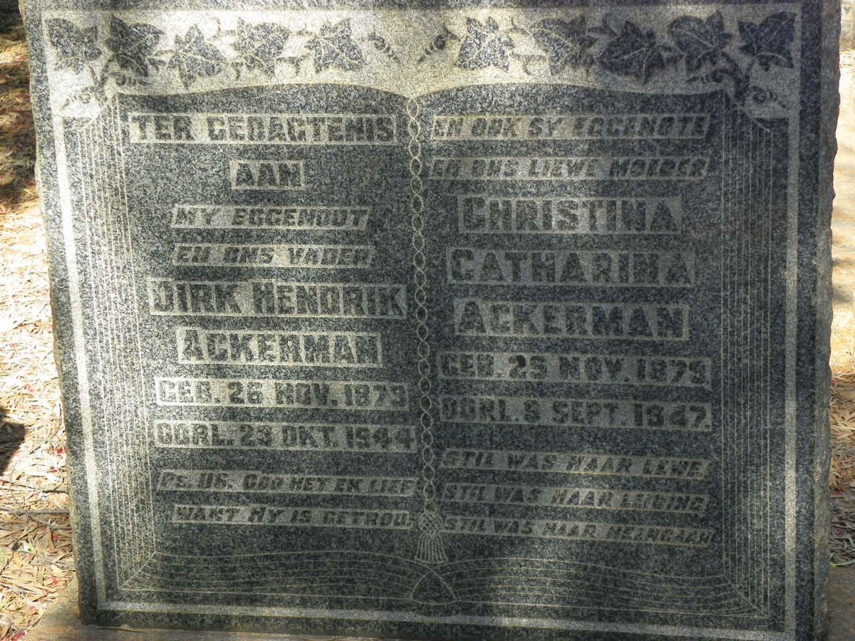ACKERMAN Dirk Hendrik 1873-1944 &amp; Christina Catharina 1879-1947