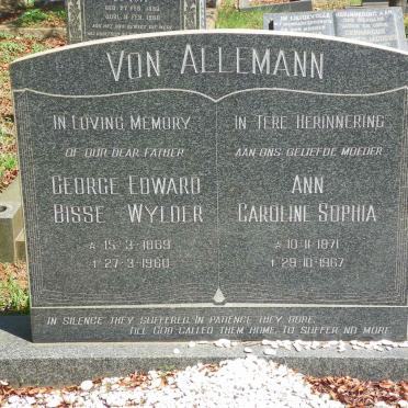 ALLEMANN George Edward Bisse Wylder, von 1869-1960 &amp; Ann Caroline Sophia 1871-1967