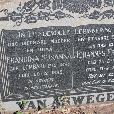 ASWEGEN Johannes Francois, van 1891-1958 &amp; Francina Susanna LOMBARD 1895-1969