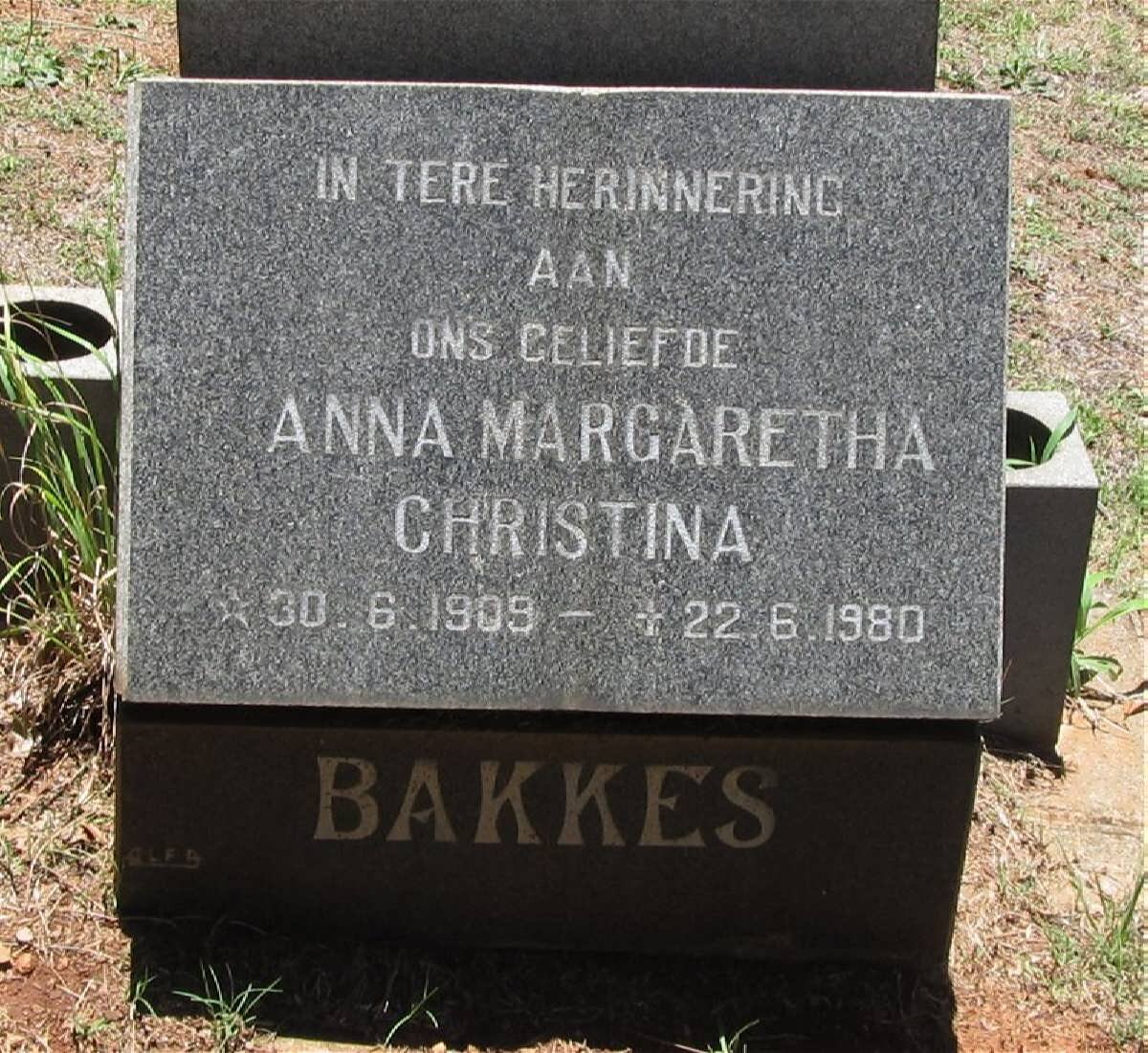 BAKKES Anna Margaretha Christina 1909-1980