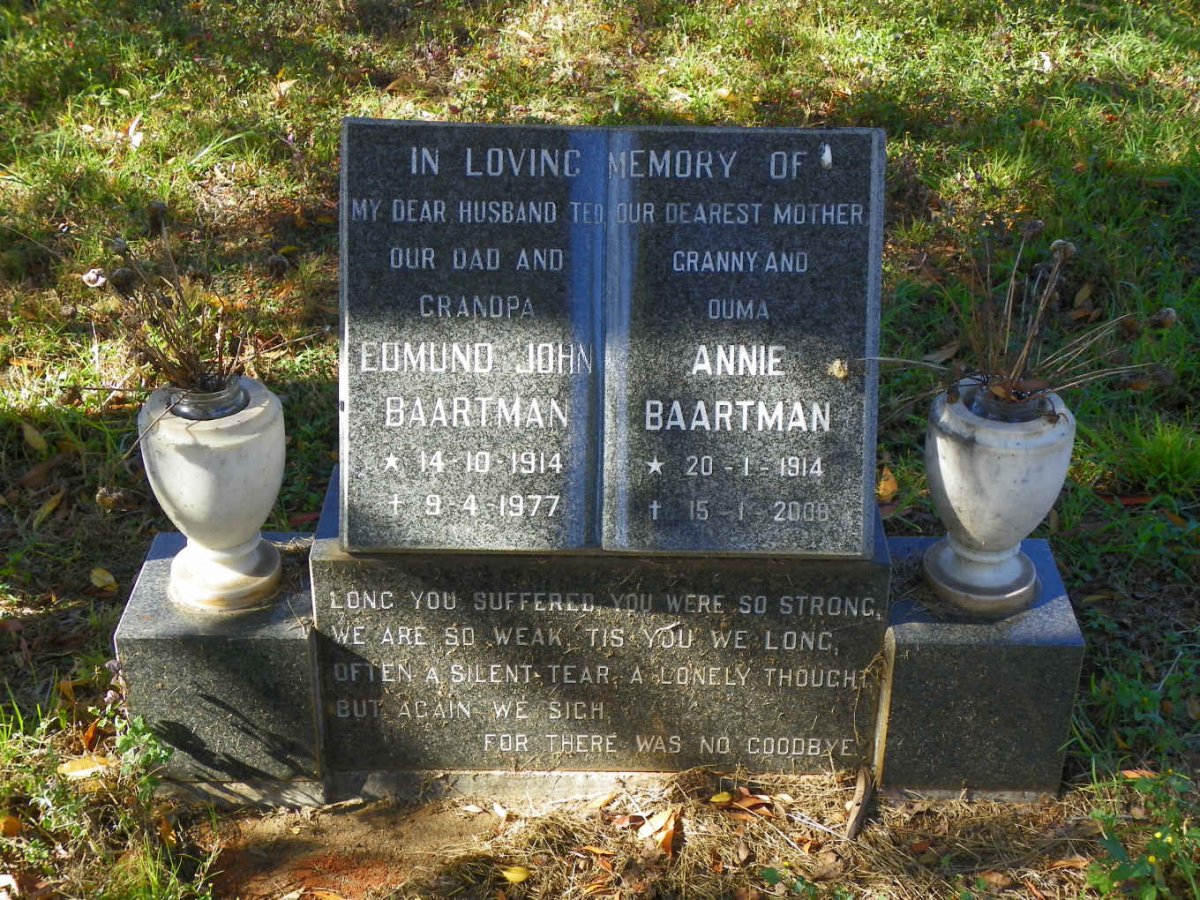 BAARTMAN Edmund John 1914-1977 &amp; Annie 1914-2008