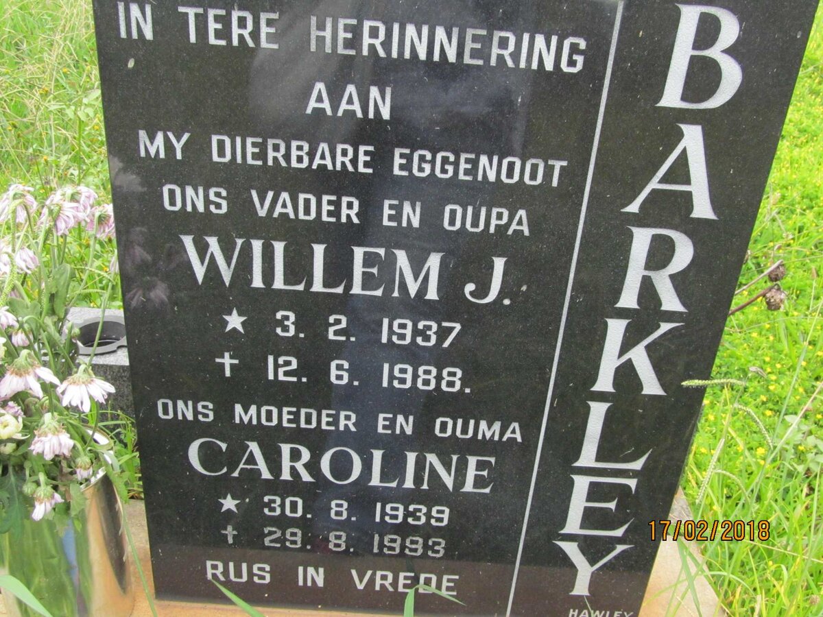 BARKLEY Willem J. 1937-1988 &amp; Caroline 1939-1993