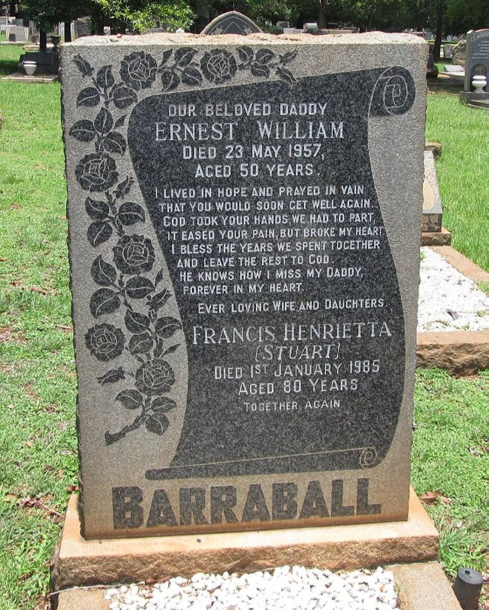 BARRABALL Ernest William -1957 &amp; Francis Henrietta STUART -1985