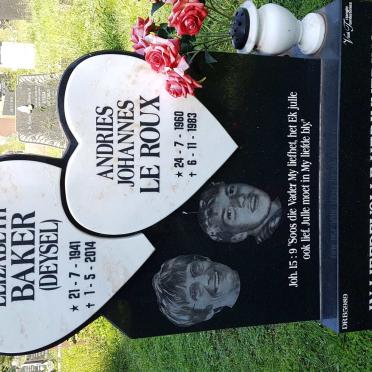 BAKER Elizabeth nee DEYSEL 1941-2014 :: LE ROUX Andries Johannes 1960-1983