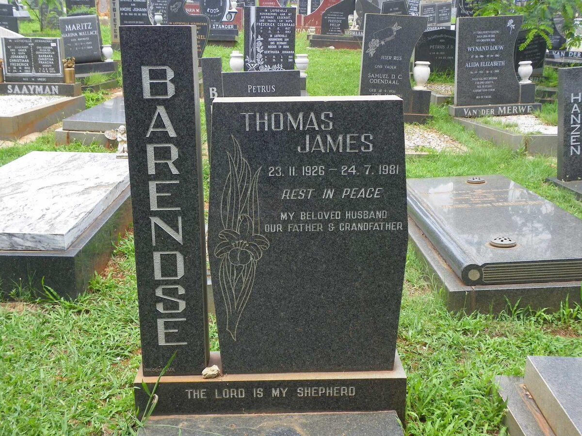 BARENDSE Thomas James 1926-1981