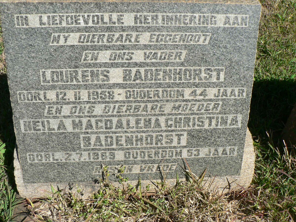 BADENHORST Lourens -1958 &amp; Heila Magdalena Christina -1969