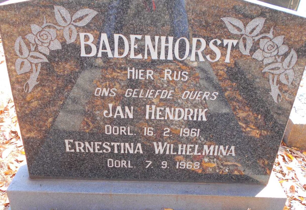 BADENHORST Jan Hendrik -1961 &amp; Ernestina Wilhelmina -1968