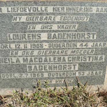 BADENHORST Lourens -1958 &amp; Heila Magdalena Christina -1969
