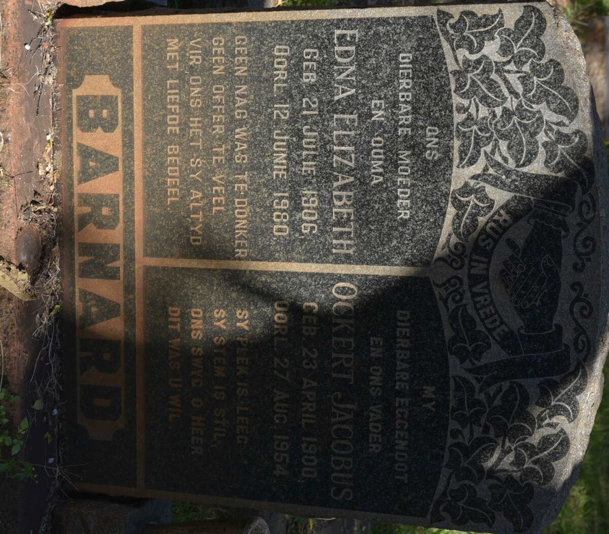 BARNARD Ockert Jacobus 1900-1954 &amp; Edna Elizabeth 1906-1980