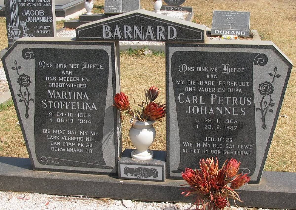 BARNARD Carl Petrus Johannes 1905-1987 &amp; Martina Stoffelina 1905-1994