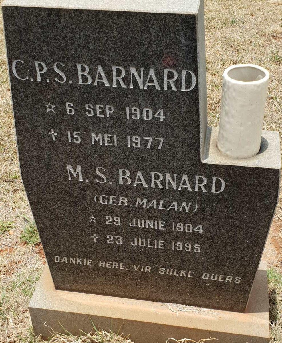 BARNARD C.P.S. 1904-1977 &amp; M.S. MALAN 1904-1995