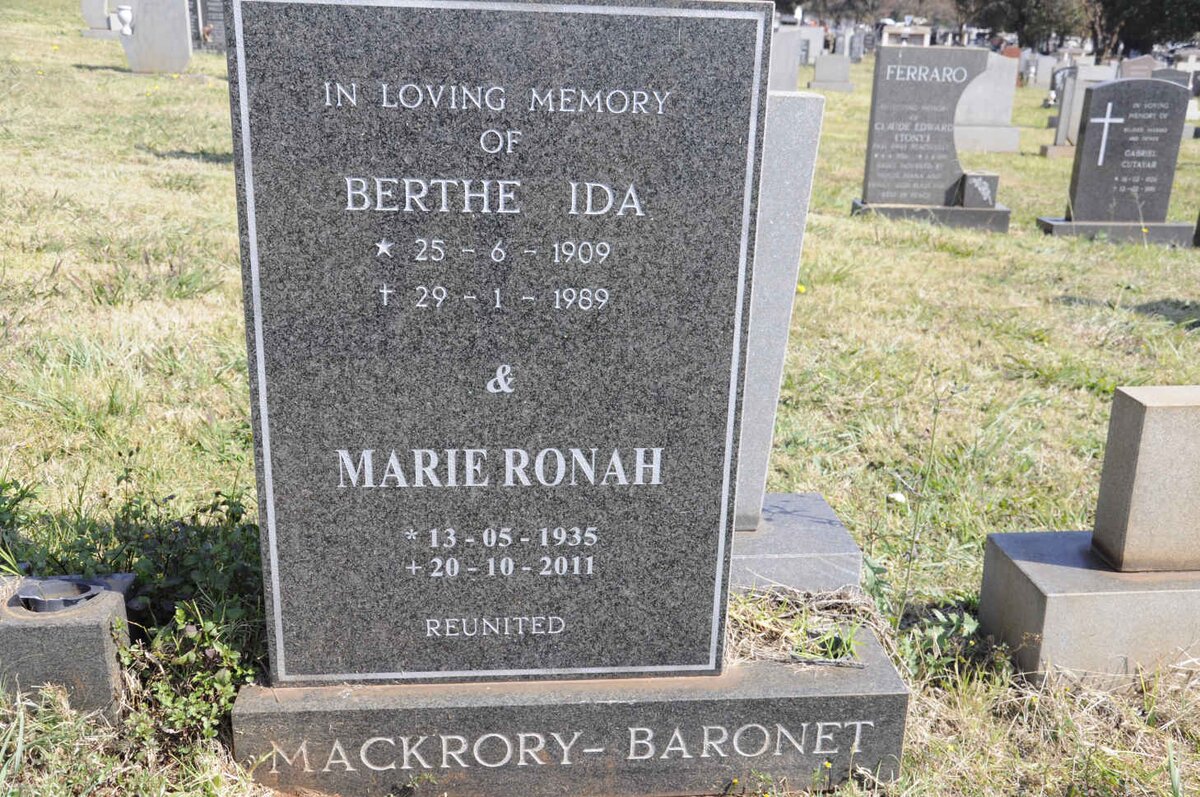 BARONET Berthe Ida, MACKRORY- 1909-1989 :: MACKRORY-BARONET Marie Ronah 1935-2011