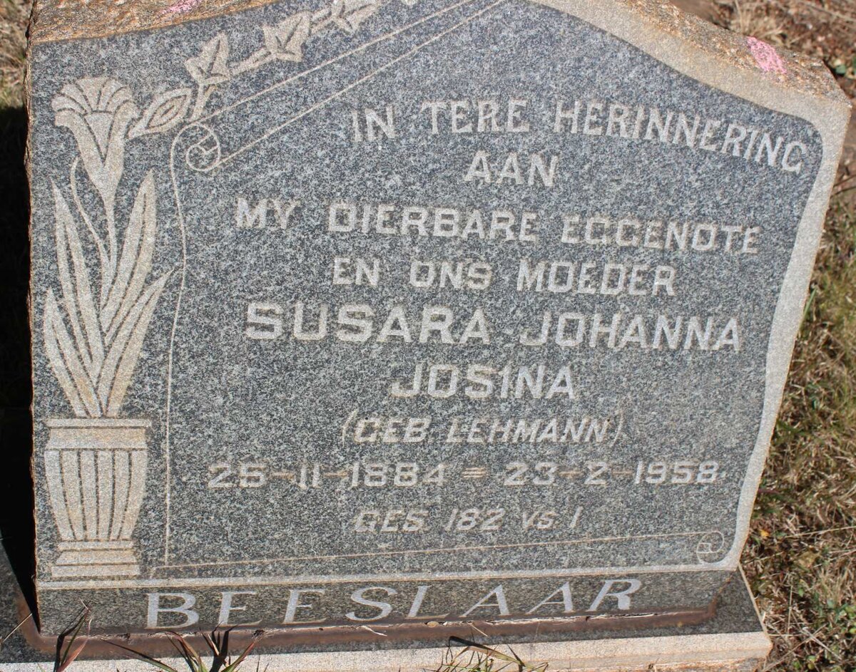 BEESLAAR Susara Johanna Josina nee LEHMANN 1884-1958