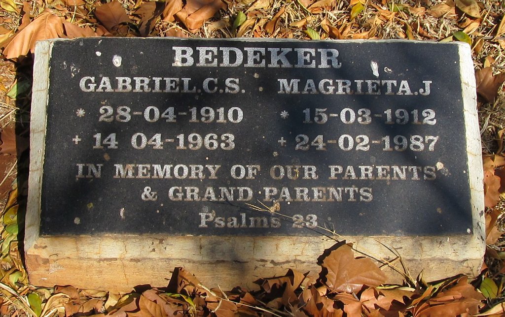 BEDEKER Gabriel C.S. 1910-1963 &amp; Magrieta J. 1912-1987
