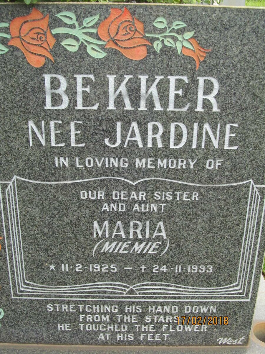BEKKER Maria nee JARDINE 1925-1993